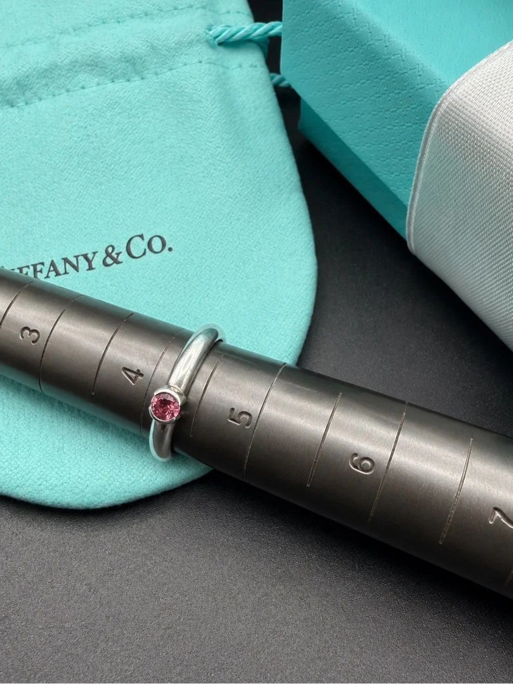 Vintage 2004 Tiffany & Co. Pink Tourmaline Sterling Silver Ring Sz 4.25